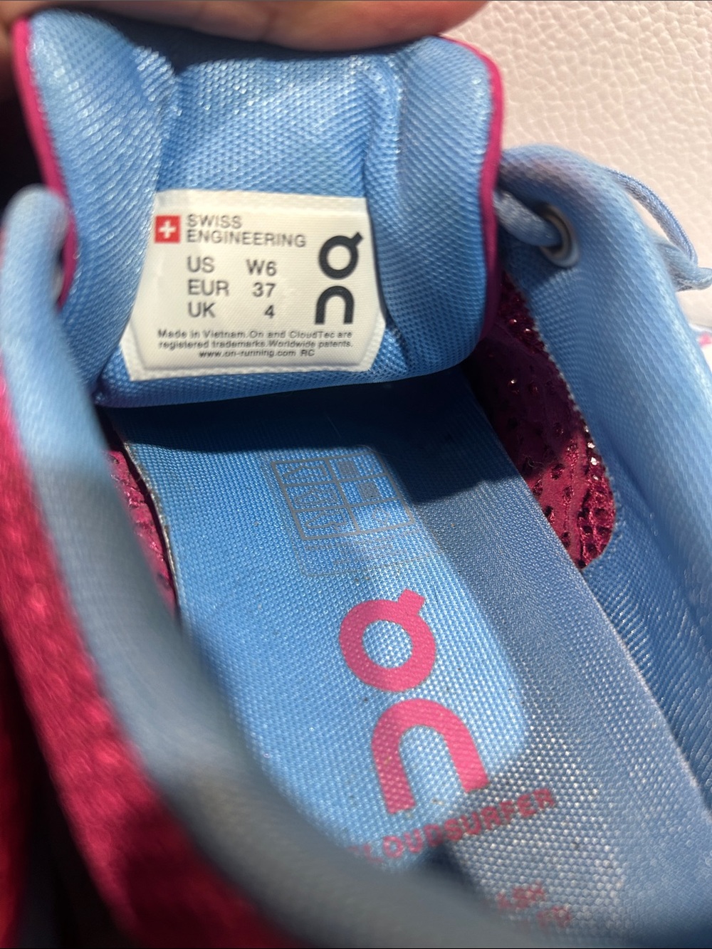 On Running Women's Magenta Running Shoes with Light Blue Accents - Picture 6 of 11